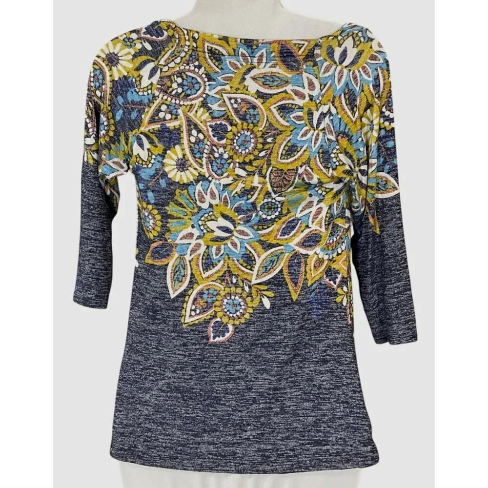 Anthropologie Postmark Jacaranda 3/4 Sleeve Floral Drape Cowl Neck Sweater  XS